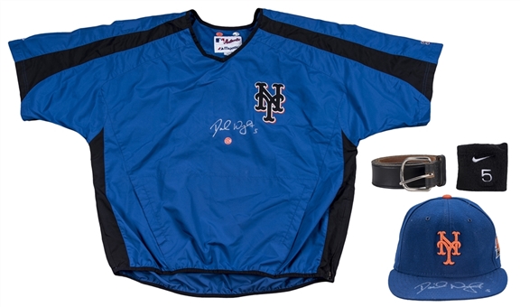 Lot of (4) David Wright Game Used New York Mets Jacket, Cap, Belt & Wristband - 2 signed (Wright LOAs, MLB Authenticated & Steiner)